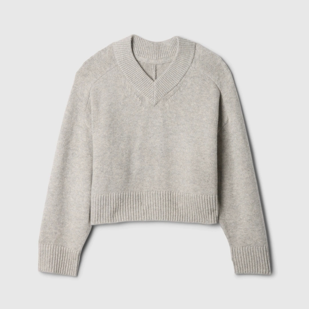 New With Tags Girls Gap‎ Cotton Blend Oversized V-Neck Grey Sweater